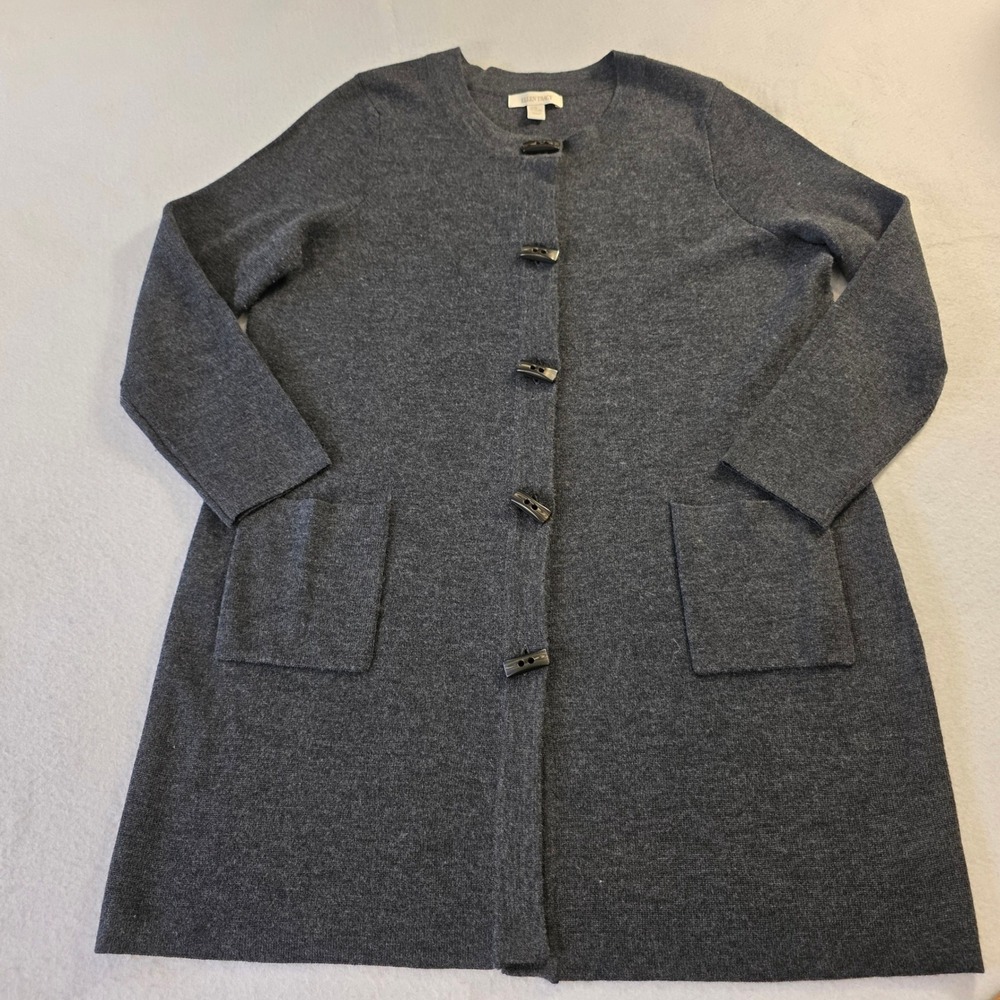 Ellen Tracy Gray Merino Wool Blend Toggle Front Longline Cardigan Sweater 2X